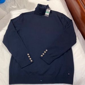 Tommy Hilfiger NWT Large Stella Turtleneck Sweater Gold Buttons Sky Captain Blue